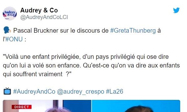 Un des contenus partagés par les "anti" Greta. Tweet - Audrey & Co
