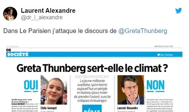 Un des contenus partagés par les "anti" Greta. Tweet - L. Alexandre