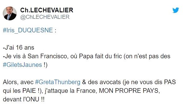Un des contenus partagés par les "anti" Greta. Tweet - C. Lechevalier