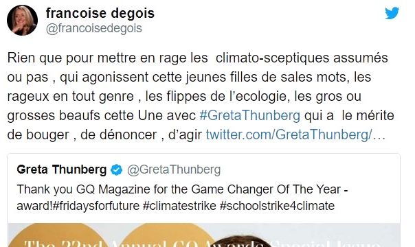 Un des contenus partagés par les "pro" Greta. Tweet - F. Degois
