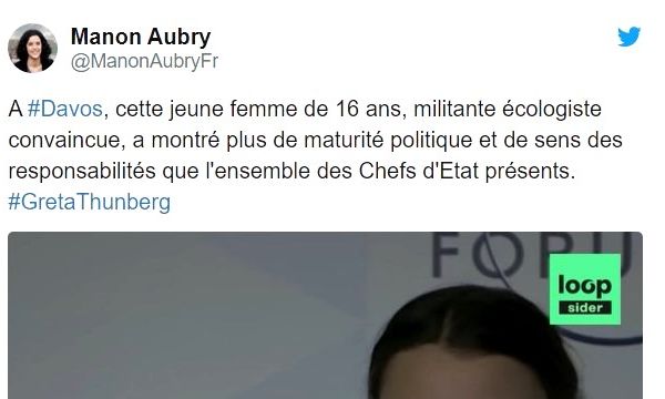 Un des contenus partagés par les "pro" Greta. Tweet - M. Aubry