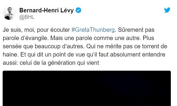 Un des contenus partagés par les "pro" Greta. Tweet - BHL