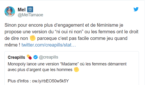 Un des contenus partagés par les antiféministes. Tweet - MelTamaoe