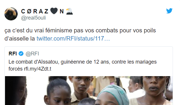 Un des contenus partagés par les critiques du féminisme. Tweet - real5ouli