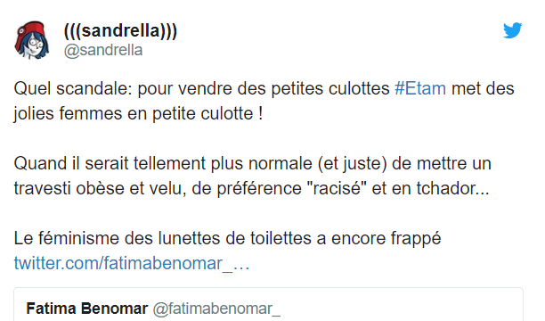 Un des contenus partagés par les critiques du féminisme. Tweet - sandrella