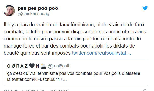 Un des contenus partagés par les pro-féministes. Tweet - chickensouag