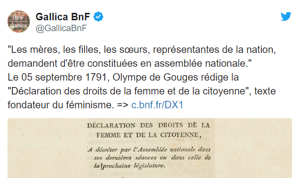 Un des contenus partagés par les pro-féministes. Tweet - GallicaBnF